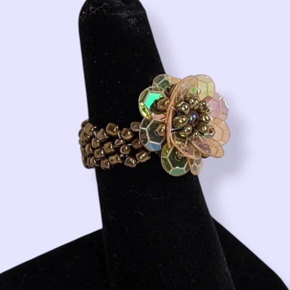 (2/$20) Iridescent Sequin Floral Stretch Ring - Picture 3 of 6